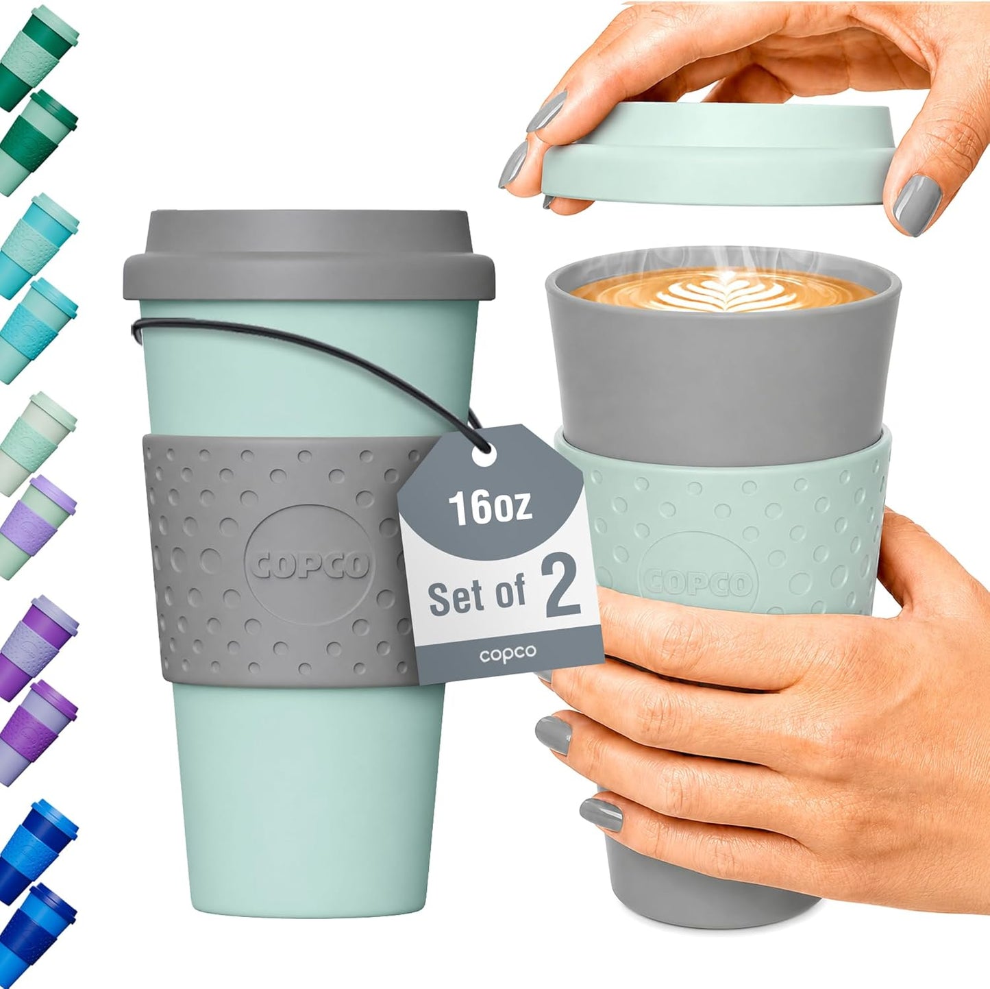 Acadia Travel Mug, 16 Oz - Aqua & Gray, Set of 2