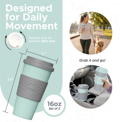 Acadia Travel Mug, 16 Oz - Aqua & Gray, Set of 2