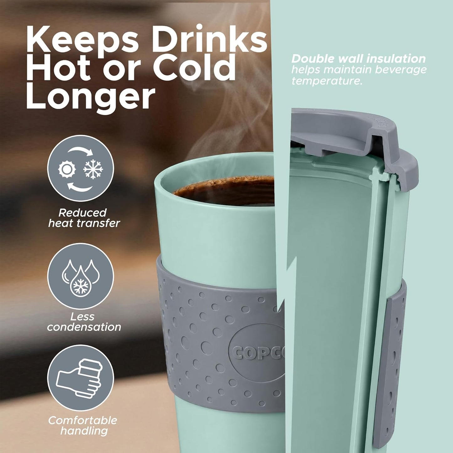 Acadia Travel Mug, 16 Oz - Aqua & Gray, Set of 2