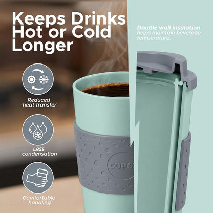 Acadia Travel Mug, 16 Oz - Aqua & Gray, Set of 2