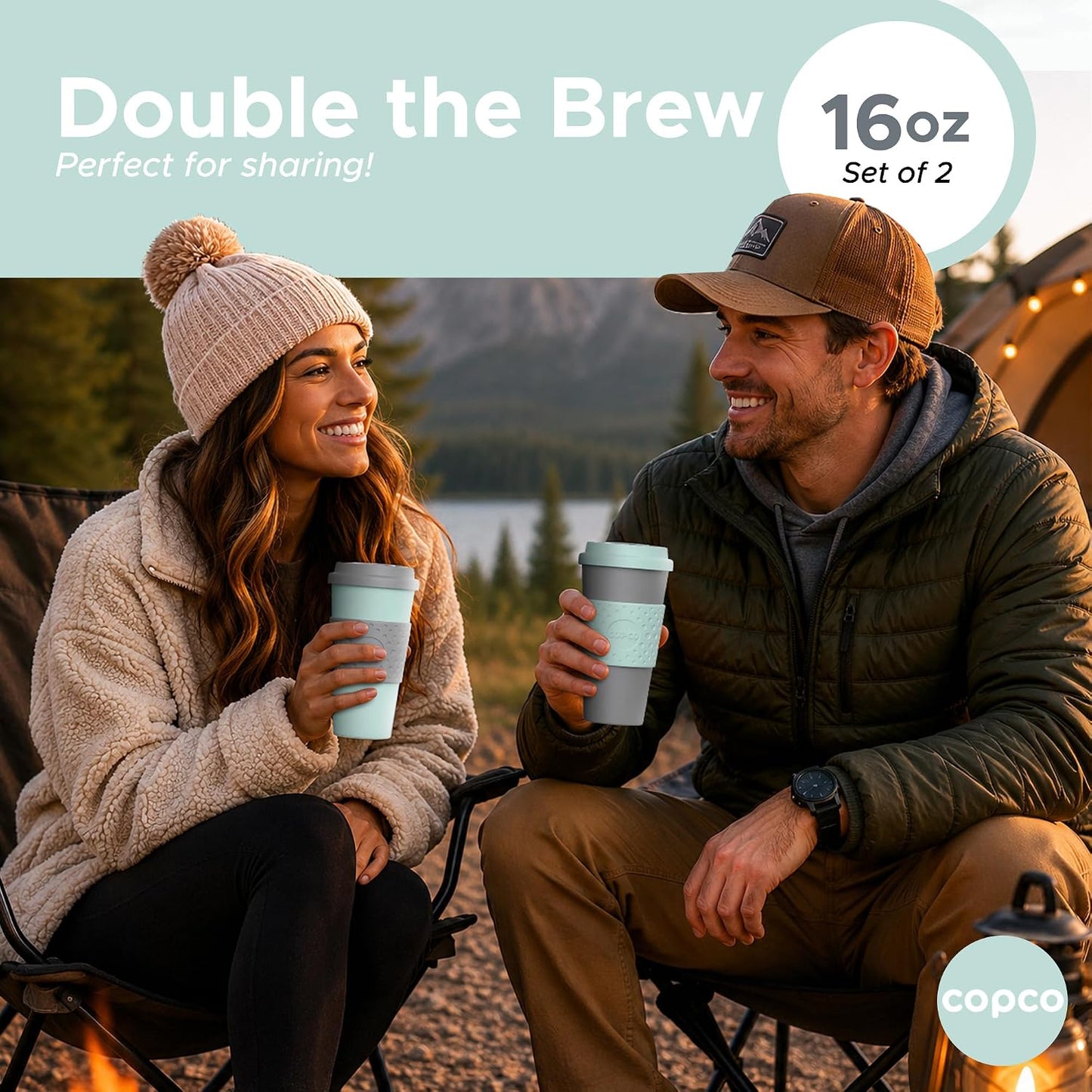 Acadia Travel Mug, 16 Oz - Aqua & Gray, Set of 2