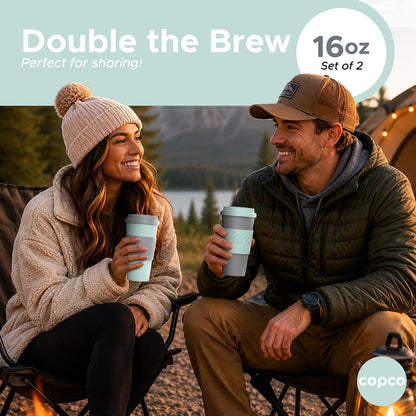Acadia Travel Mug, 16 Oz - Aqua & Gray, Set of 2