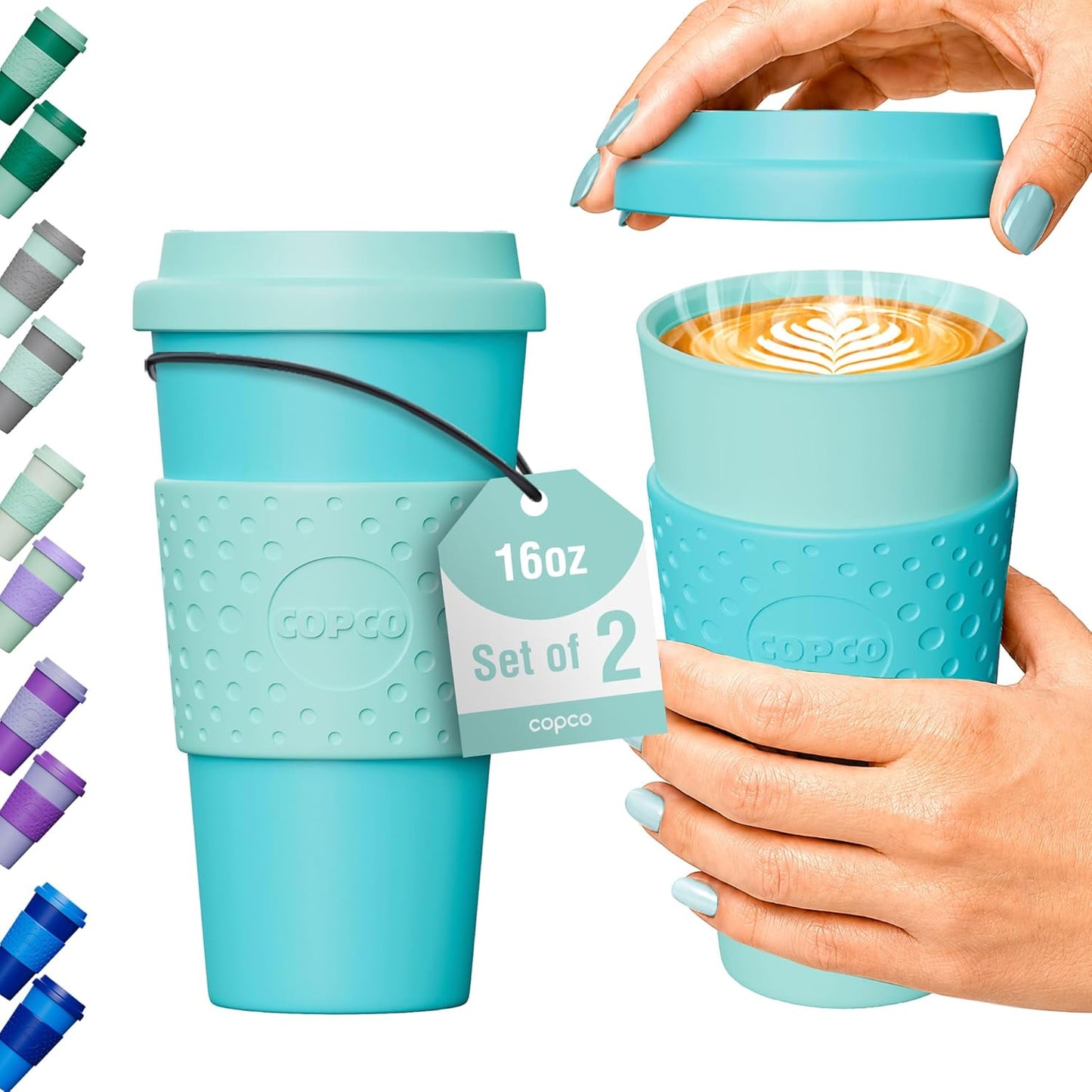 Acadia Travel Mug, 16 Oz - Aqua & Gray, Set of 2