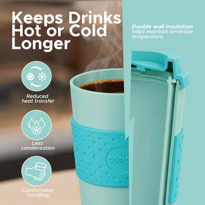Acadia Travel Mug, 16 Oz - Aqua & Gray, Set of 2