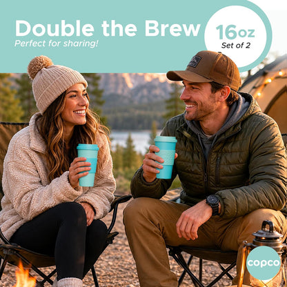 Acadia Travel Mug, 16 Oz - Aqua & Gray, Set of 2