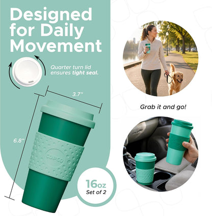 Acadia Travel Mug, 16 Oz - Aqua & Gray, Set of 2