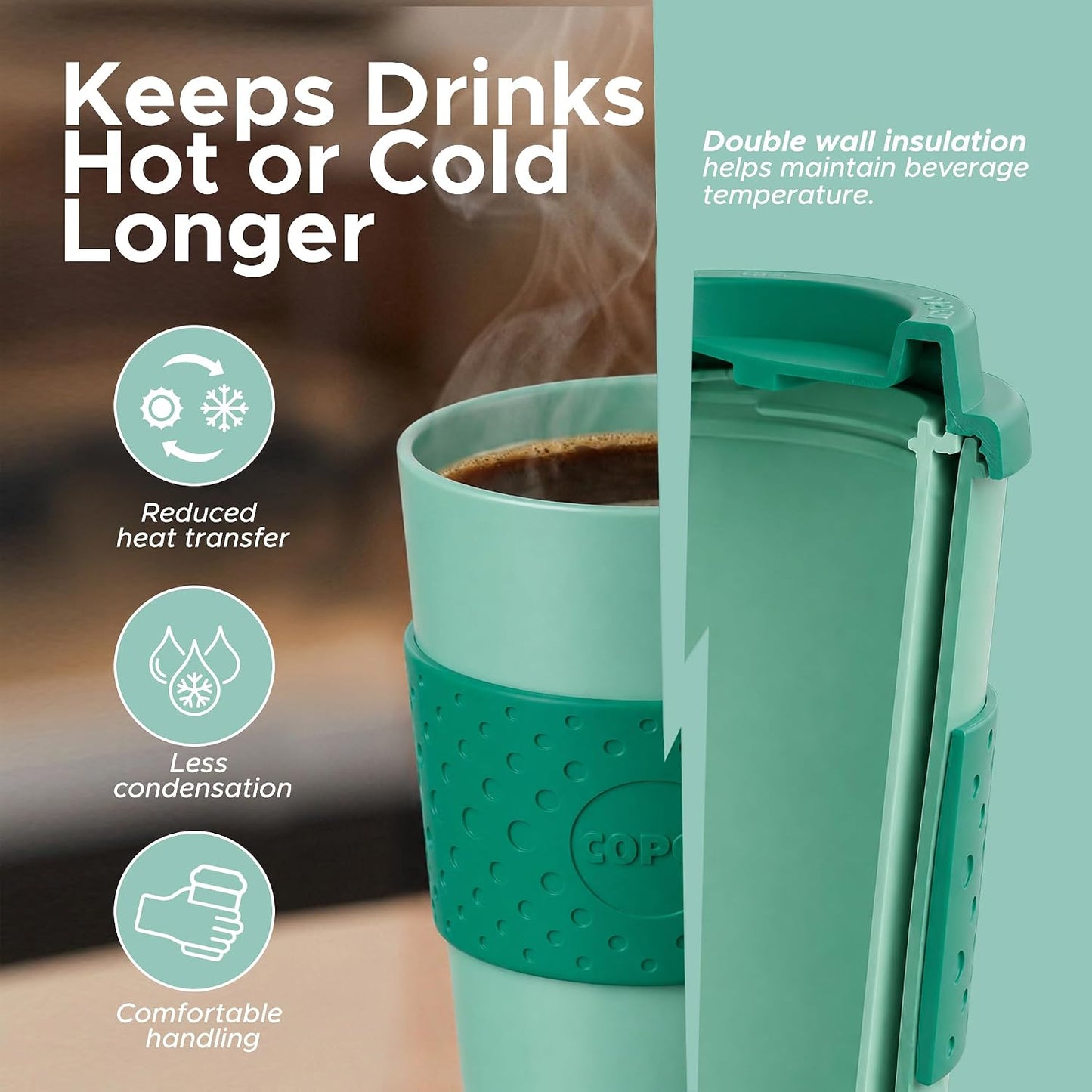 Acadia Travel Mug, 16 Oz - Aqua & Gray, Set of 2