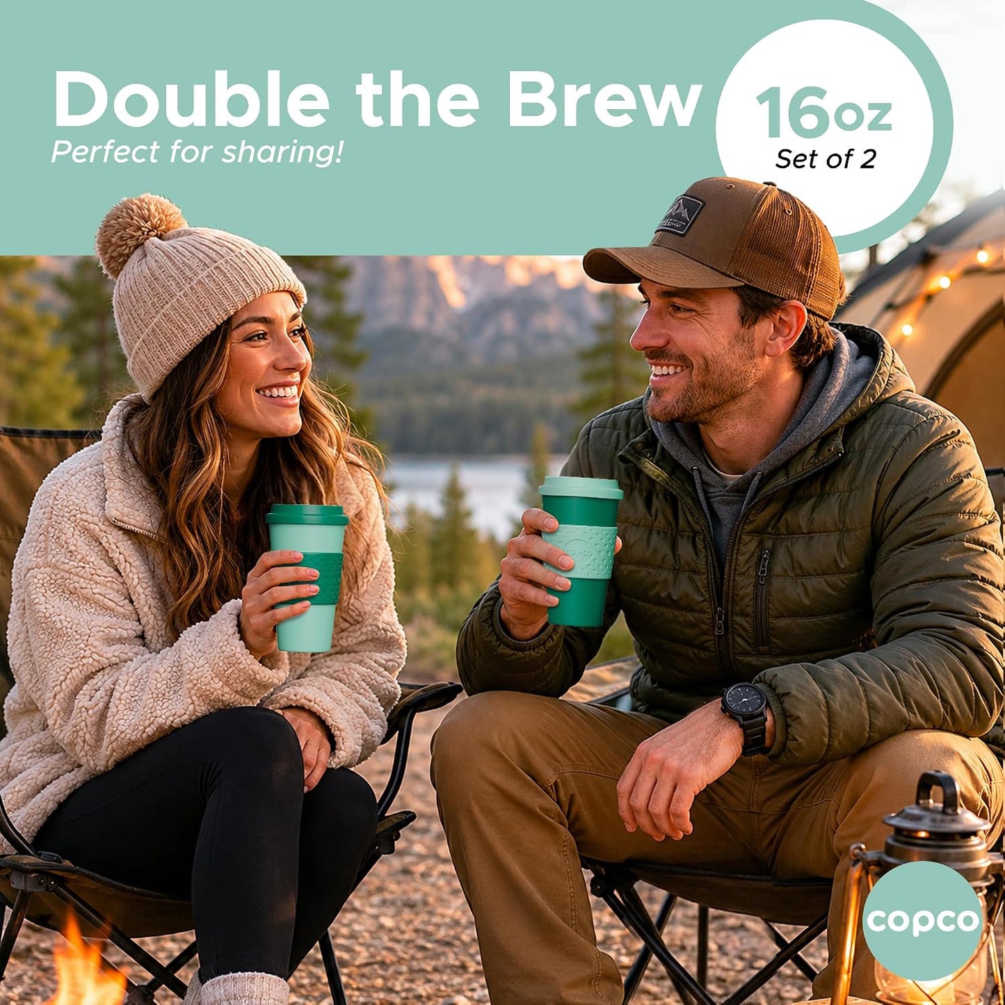 Acadia Travel Mug, 16 Oz - Aqua & Gray, Set of 2