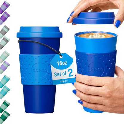 Acadia Travel Mug, 16 Oz - Aqua & Gray, Set of 2