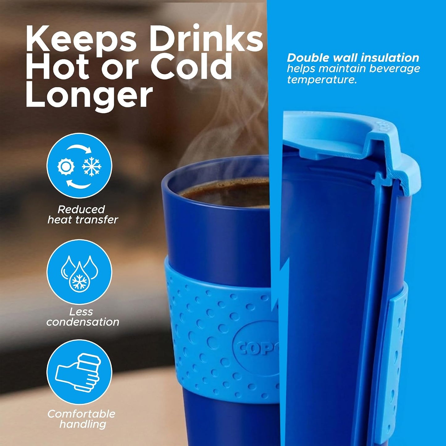 Acadia Travel Mug, 16 Oz - Aqua & Gray, Set of 2