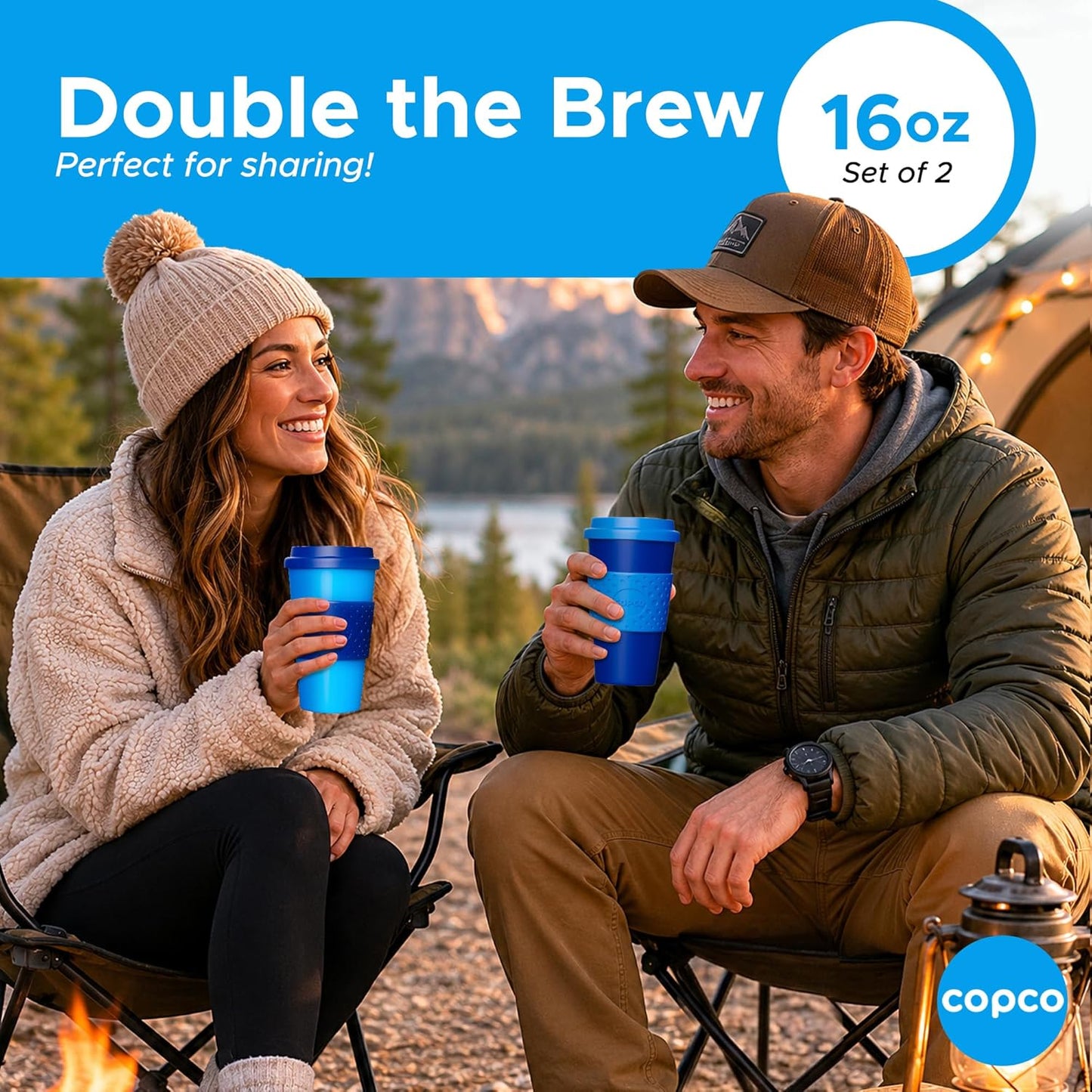 Acadia Travel Mug, 16 Oz - Aqua & Gray, Set of 2