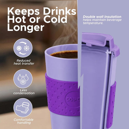 Acadia Travel Mug, 16 Oz - Aqua & Gray, Set of 2