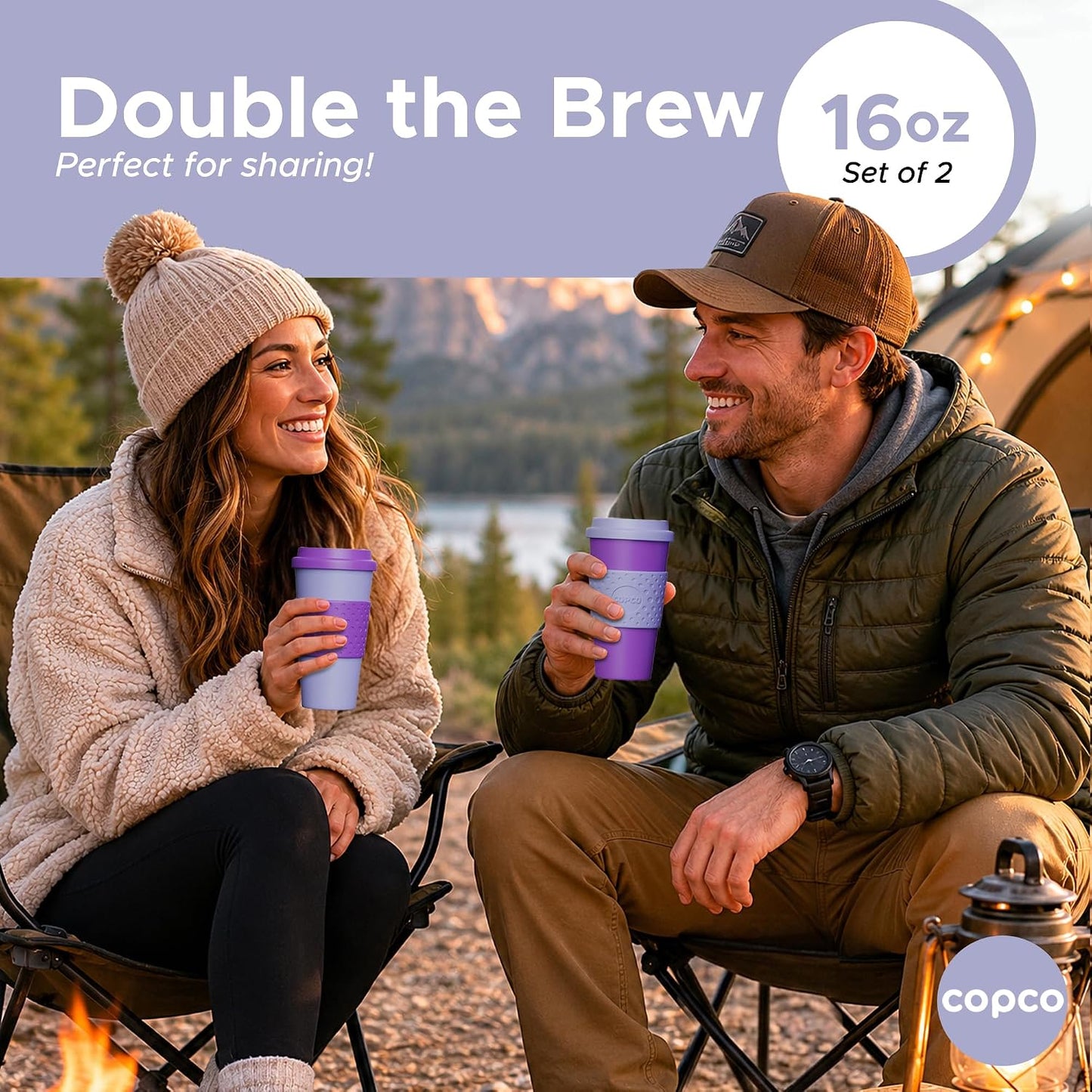 Acadia Travel Mug, 16 Oz - Aqua & Gray, Set of 2