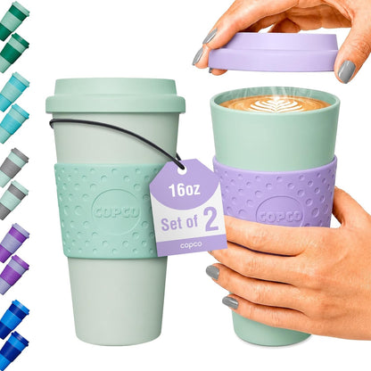Acadia Travel Mug, 16 Oz - Aqua & Gray, Set of 2