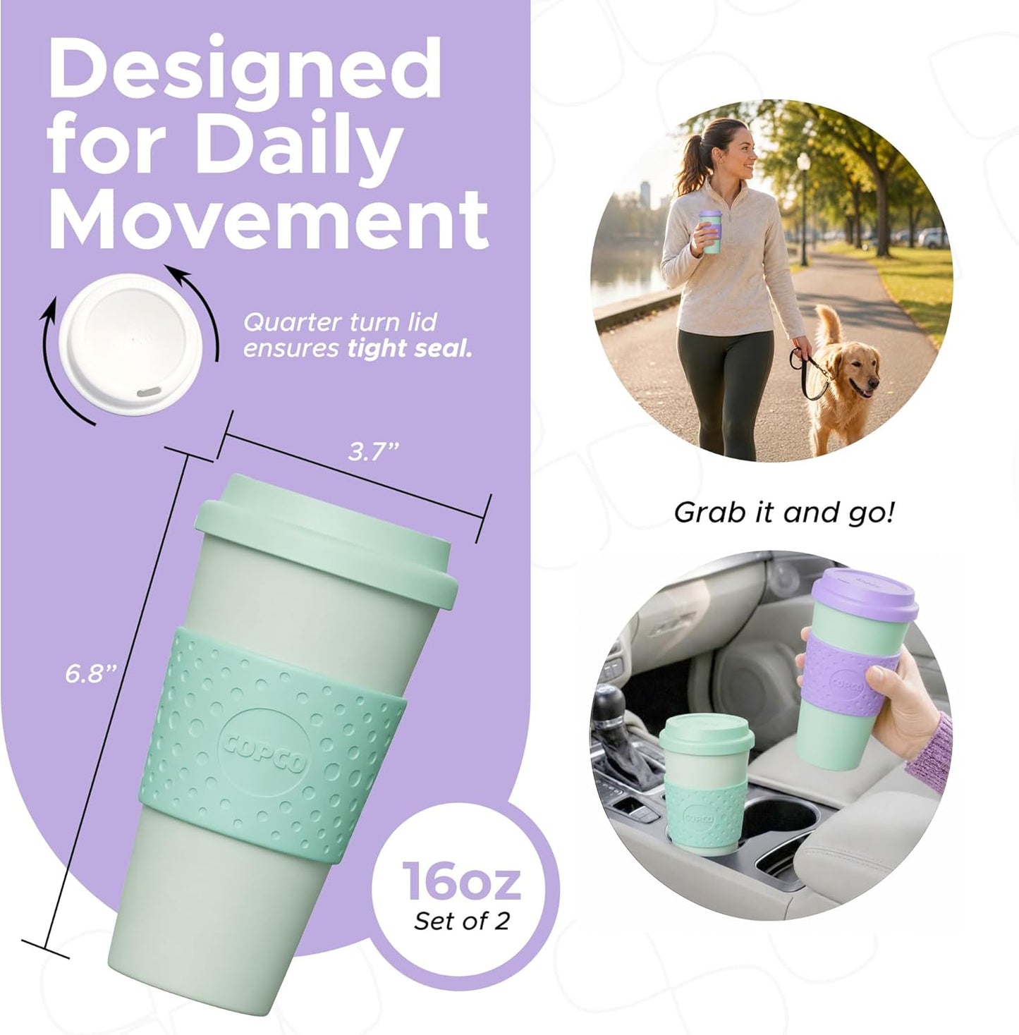 Acadia Travel Mug, 16 Oz - Aqua & Gray, Set of 2