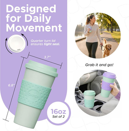 Acadia Travel Mug, 16 Oz - Aqua & Gray, Set of 2