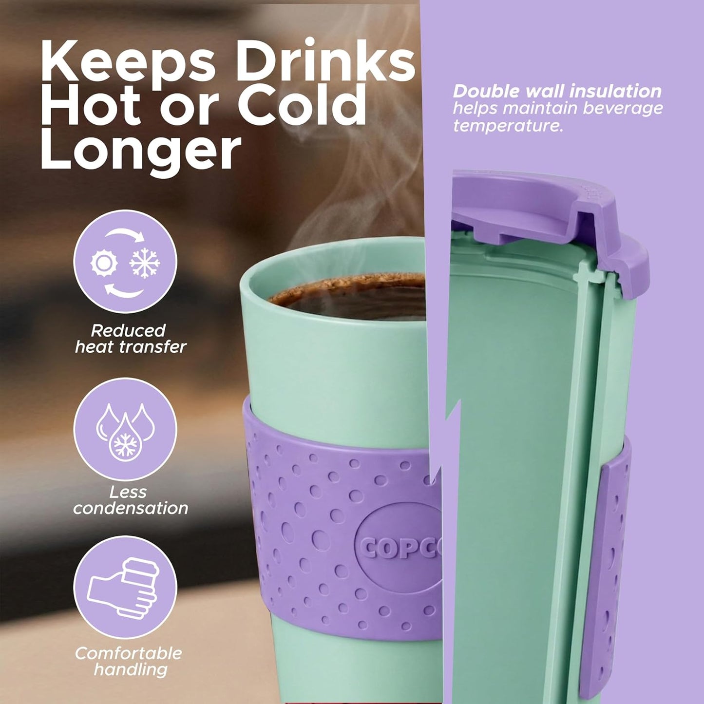 Acadia Travel Mug, 16 Oz - Aqua & Gray, Set of 2