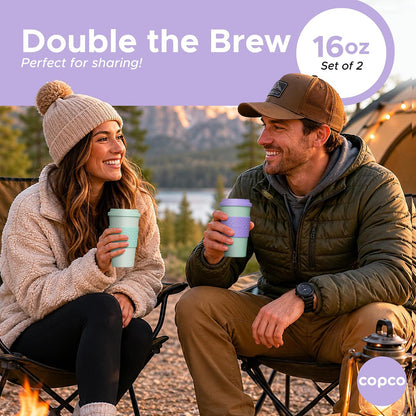 Acadia Travel Mug, 16 Oz - Aqua & Gray, Set of 2