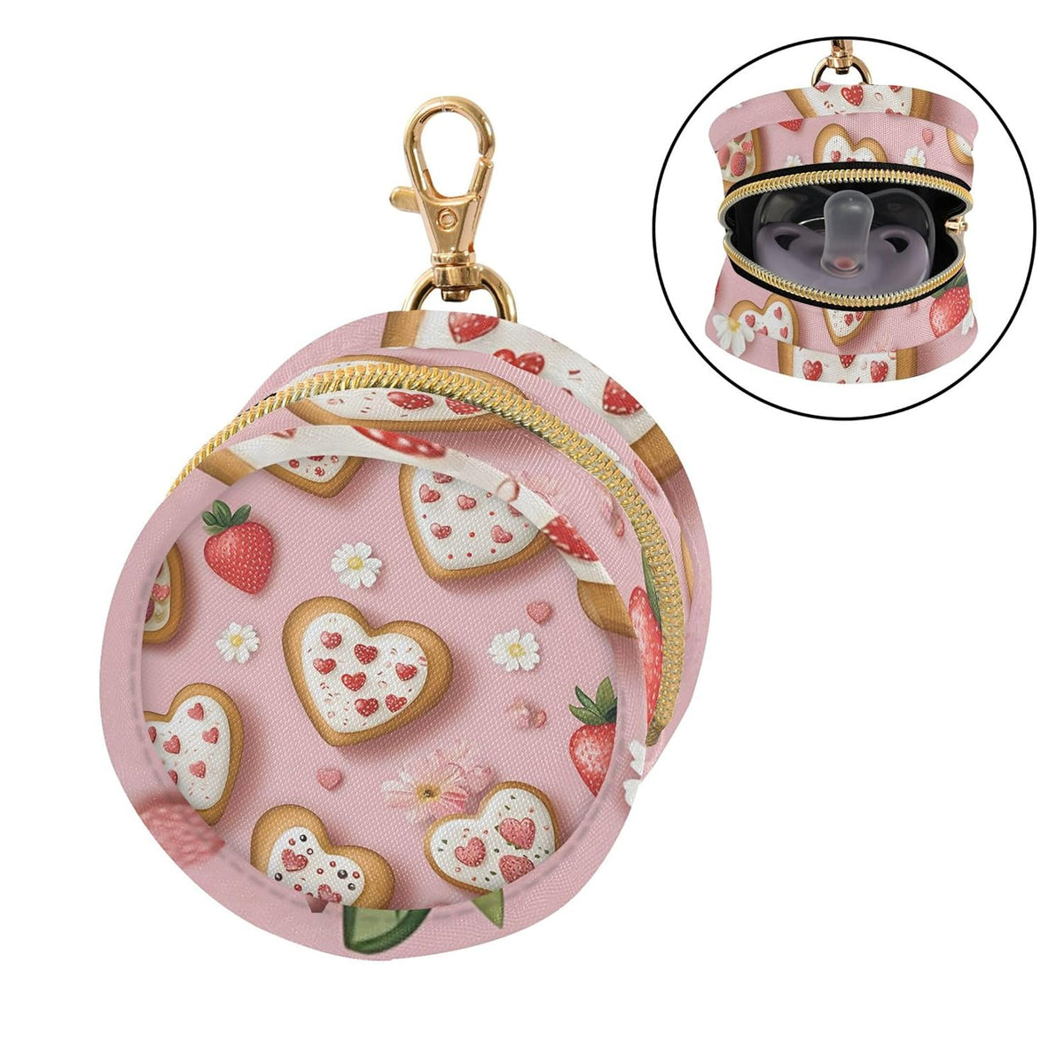 Love Cookies and Strawberries Baby Pacifier Holder Case, Dustproof Portable Storage Box for Diaper Bag Purse, Pacifier Storage Container for Boys & Girls