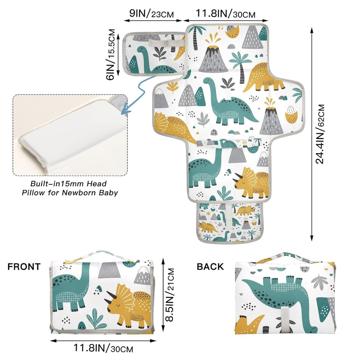 Hand Drawn Dino Print Portable Diaper Changing Pad for Family