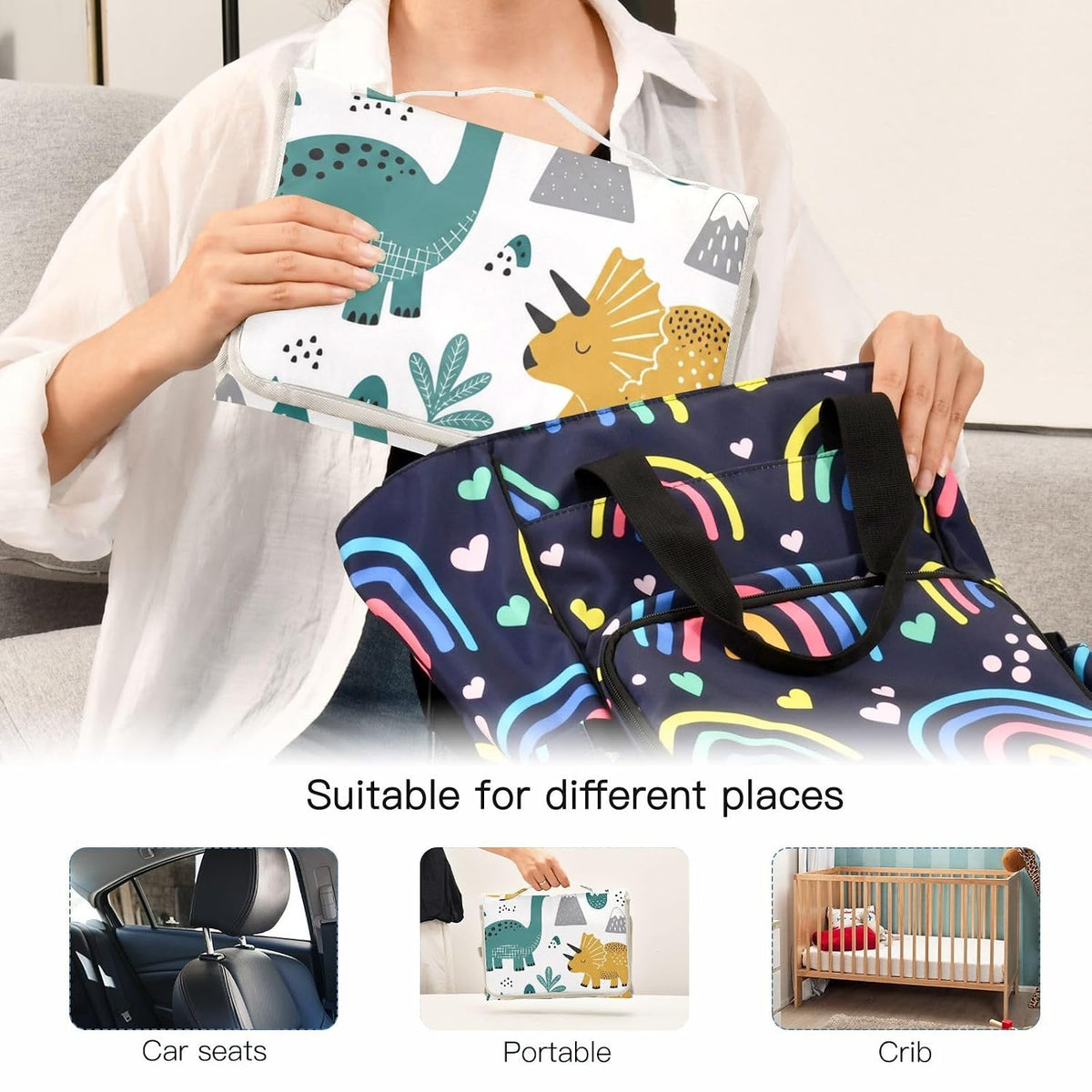 Hand Drawn Dino Print Portable Diaper Changing Pad for Family
