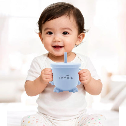 Baby Silicone Feeding Set, 6-Piece Toddler Self Feeding Set with Suction Plate, Bowl, Bib, Sippy Cup, Spoon and Fork, BPA Free (Blue)