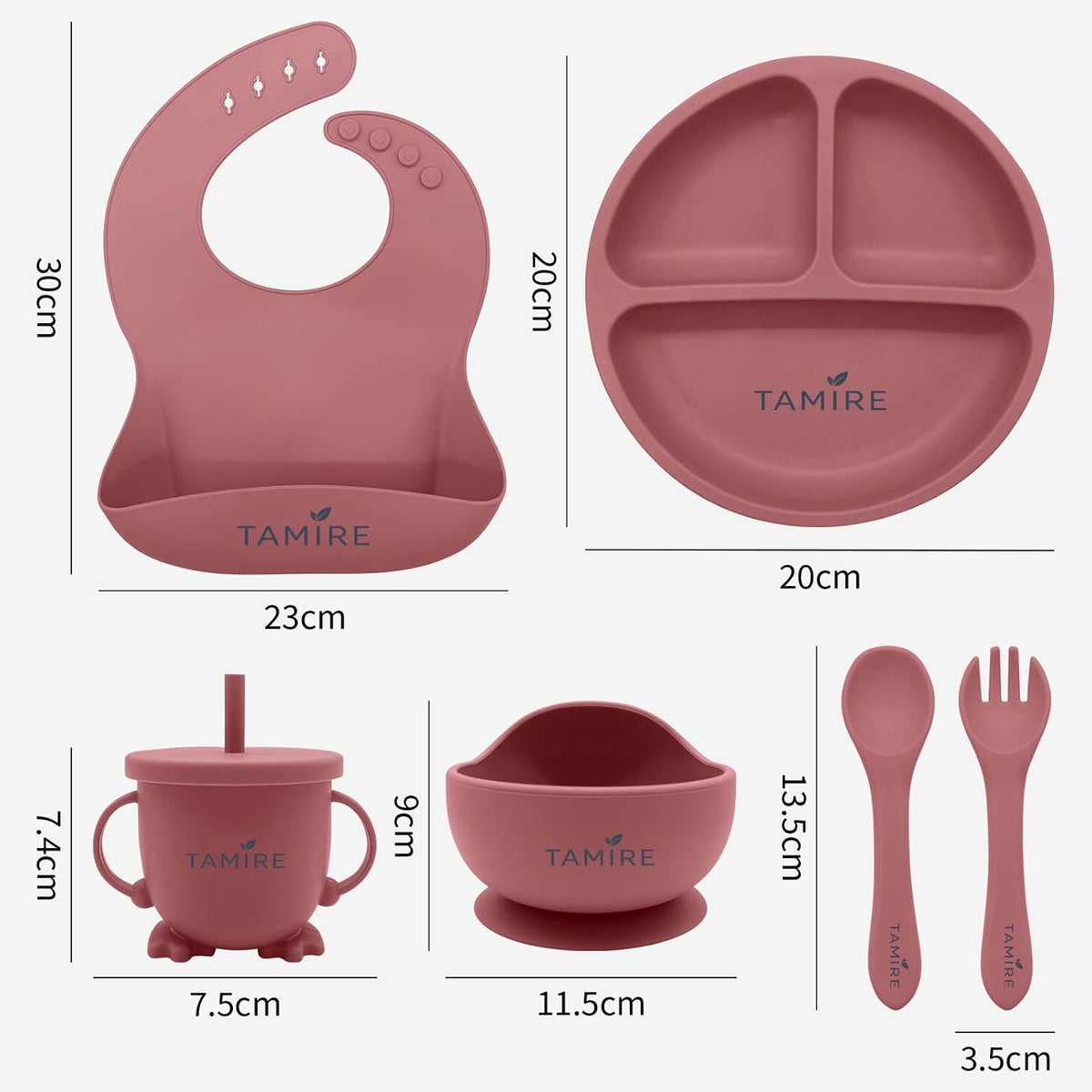 Baby Silicone Feeding Set, 6-Piece Toddler Self Feeding Set with Suction Plate, Bowl, Bib, Sippy Cup, Spoon and Fork, BPA Free (Blue)