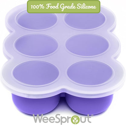 Silicone Baby Food Freezer Trays 2-Pack Bundle - Ten 1.5oz & Six 3oz Portions - Clip-on Lids - Homemade Purée & Breast Milk Storage