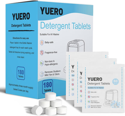 Professional Deep Cleaning Detergent Tablets for All Baby Bottle Washers, Washer Tablets for Bottle Washer and Sterilizer and Dryer, Easy to Use (180Pcs)