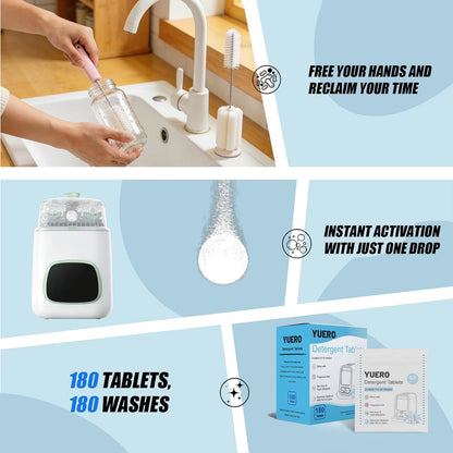 Professional Deep Cleaning Detergent Tablets for All Baby Bottle Washers, Washer Tablets for Bottle Washer and Sterilizer and Dryer, Easy to Use (180Pcs)