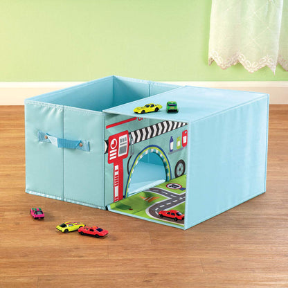 Fox Valley Traders Foldover Toy Box with Play Mat, Blue Garage