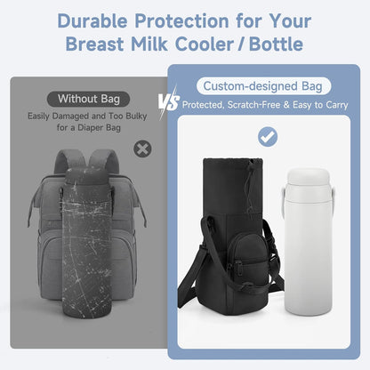 Portable Travel Bag for Breast Milk Cooler, Fits Milk Cooler & Portable BreastMilk Chiller, Leakproof,Insulated & Scratch-Resistant Bottle Carrier with Shoulder Strap & Extra Storage