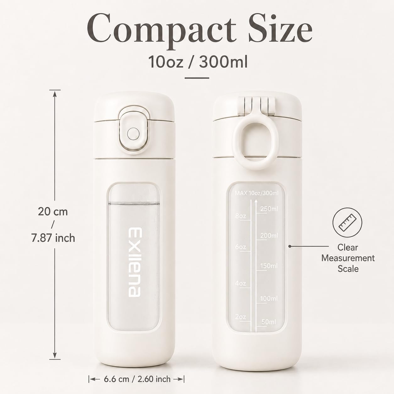 10oz Mini Glass Water Bottle with Straw Lid, Borosilicate Glass Cup with Carry Handle, Lockable Pop-Up Lid, Measurement Marks & Protective Sleeve for Milk, Juice, Water-Pink