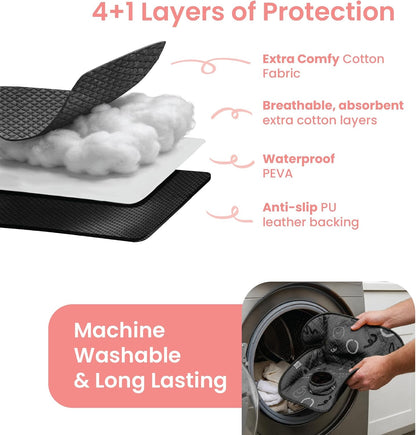Piddle Pad 2-Pack, Potty Training Car Seat Protector, Toddler Car Seat Cover & Stroller Protector, Machine Washable Waterproof Car Seat, Anti-Slip, Universal Fit (Black)