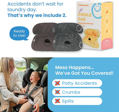 Piddle Pad 2-Pack, Potty Training Car Seat Protector, Toddler Car Seat Cover & Stroller Protector, Machine Washable Waterproof Car Seat, Anti-Slip, Universal Fit (Black)