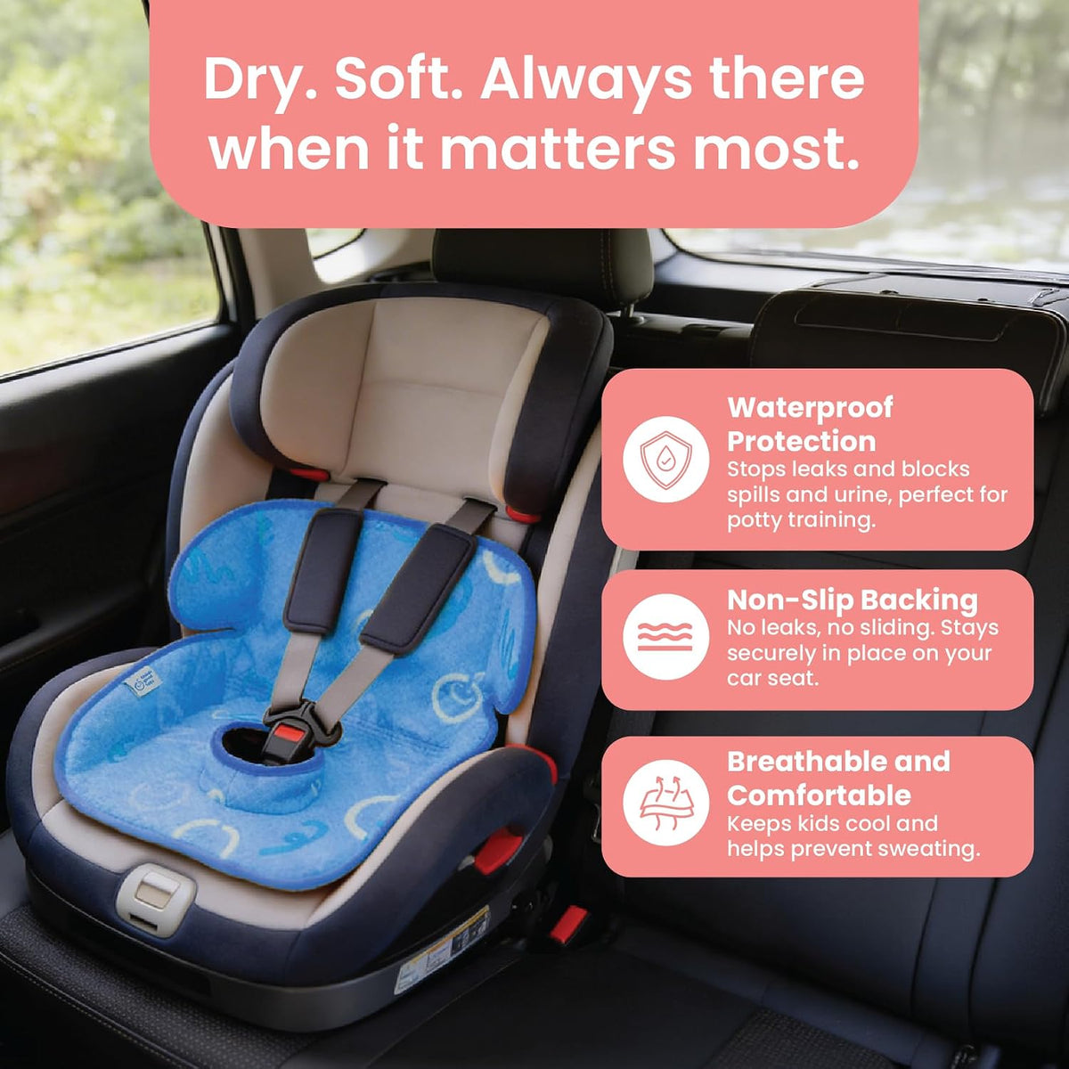 Piddle Pad 2-Pack, Potty Training Car Seat Protector, Toddler Car Seat Cover & Stroller Protector, Machine Washable Waterproof Car Seat, Anti-Slip, Universal Fit (Black)