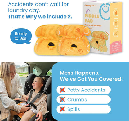Piddle Pad 2-Pack, Potty Training Car Seat Protector, Toddler Car Seat Cover & Stroller Protector, Machine Washable Waterproof Car Seat, Anti-Slip, Universal Fit (Black)