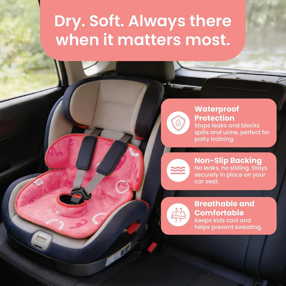 Piddle Pad 2-Pack, Potty Training Car Seat Protector, Toddler Car Seat Cover & Stroller Protector, Machine Washable Waterproof Car Seat, Anti-Slip, Universal Fit (Black)