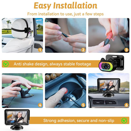 Wkzay Baby Car Camera 2-Pack – HD 1080P, 150° Wide Angle, Night Vision, Adjustable LED Light, Easy Installation, Infant Safety, Rear Seat Monitoring for Car Travel