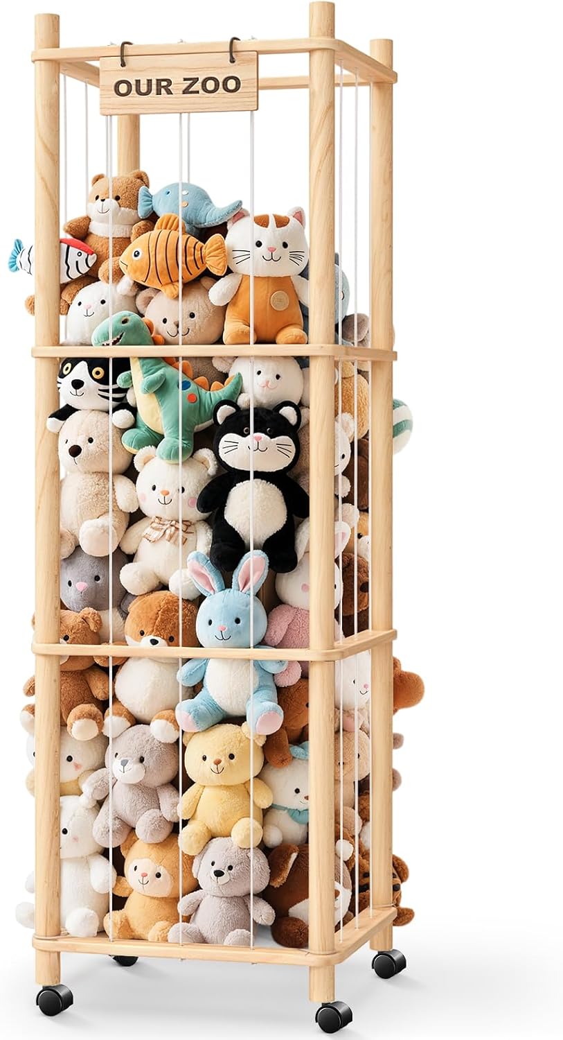 Stuffed Animal Zoo Organizer with Wheels – Extra Large Plush Storage Cage, Stuffed Animal Holder & Stuffed Animal Storage for Kids’ Bedroom and Playroom