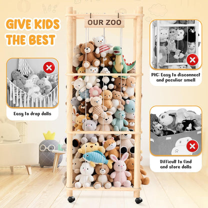 Stuffed Animal Zoo Organizer with Wheels – Extra Large Plush Storage Cage, Stuffed Animal Holder & Stuffed Animal Storage for Kids’ Bedroom and Playroom