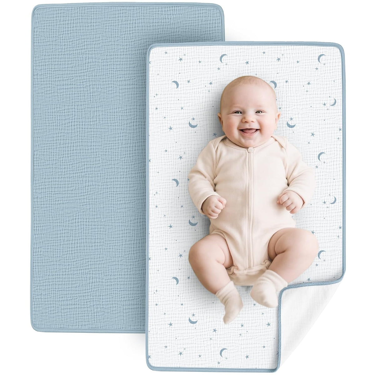 2 Pack Waterproof Muslin Portable Changing Pad, Diaper Changing Mat