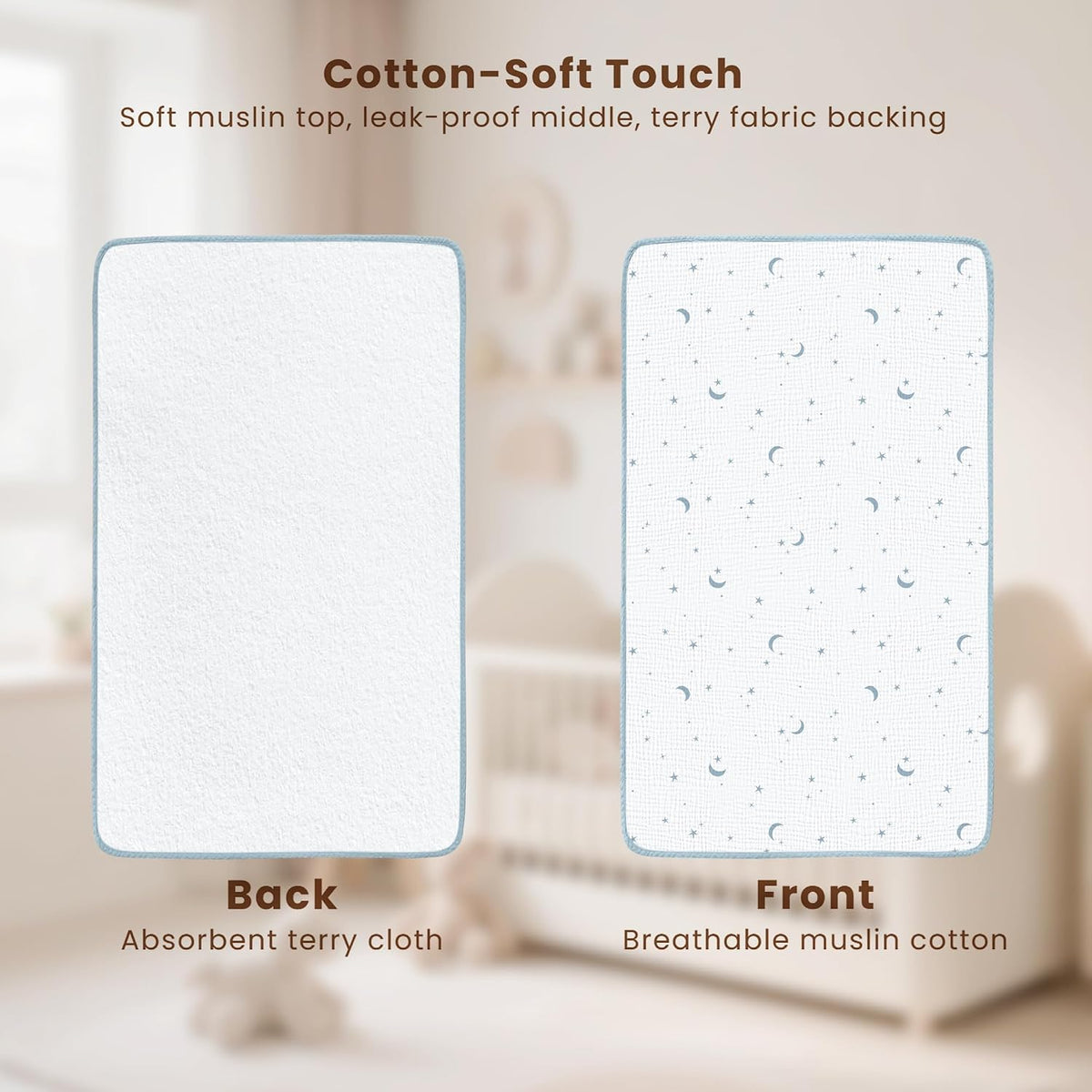 2 Pack Waterproof Muslin Portable Changing Pad, Diaper Changing Mat