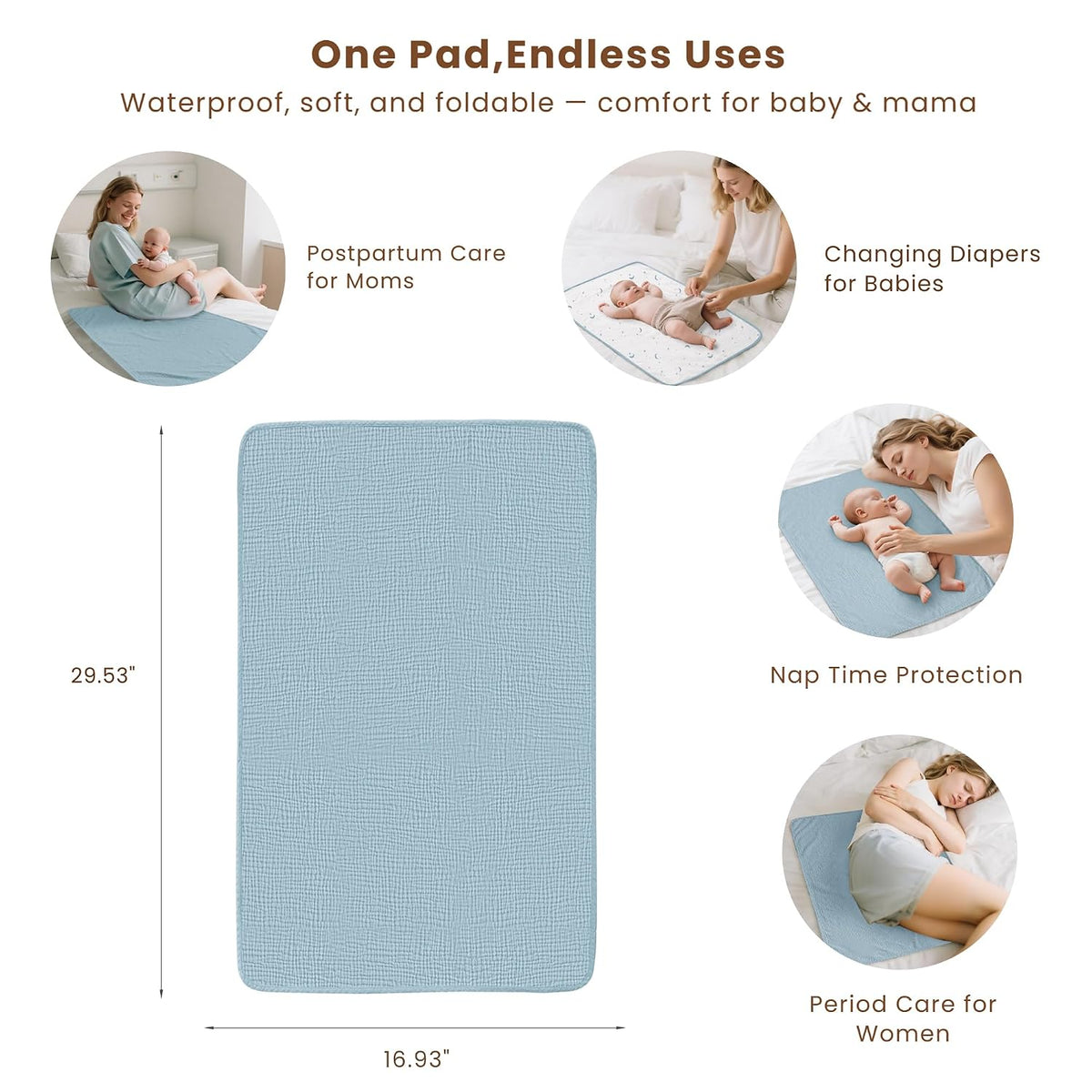 2 Pack Waterproof Muslin Portable Changing Pad, Diaper Changing Mat