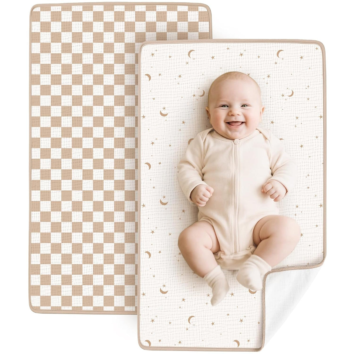 2 Pack Waterproof Muslin Portable Changing Pad, Diaper Changing Mat
