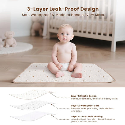 2 Pack Waterproof Muslin Portable Changing Pad, Diaper Changing Mat