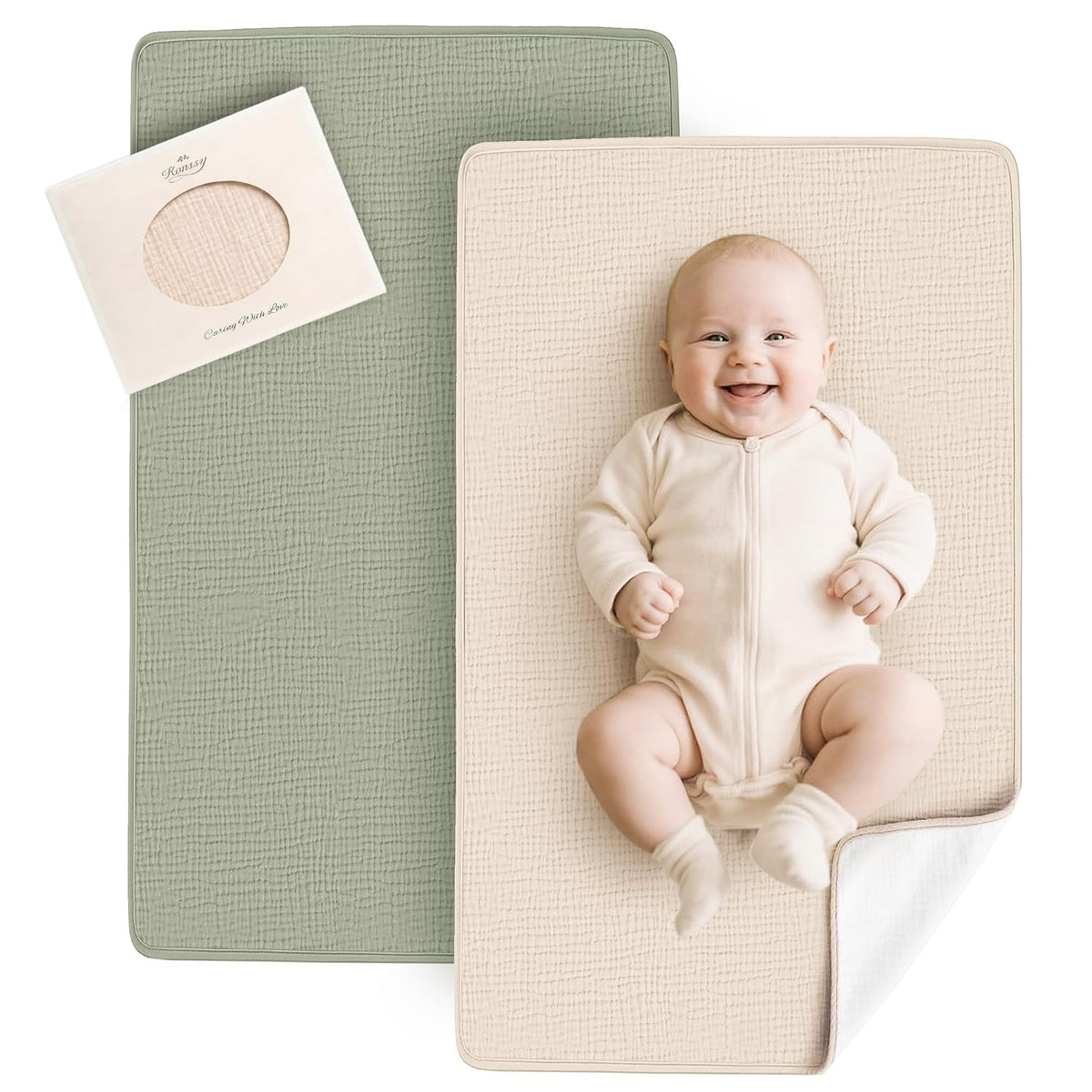 2 Pack Waterproof Muslin Portable Changing Pad, Diaper Changing Mat