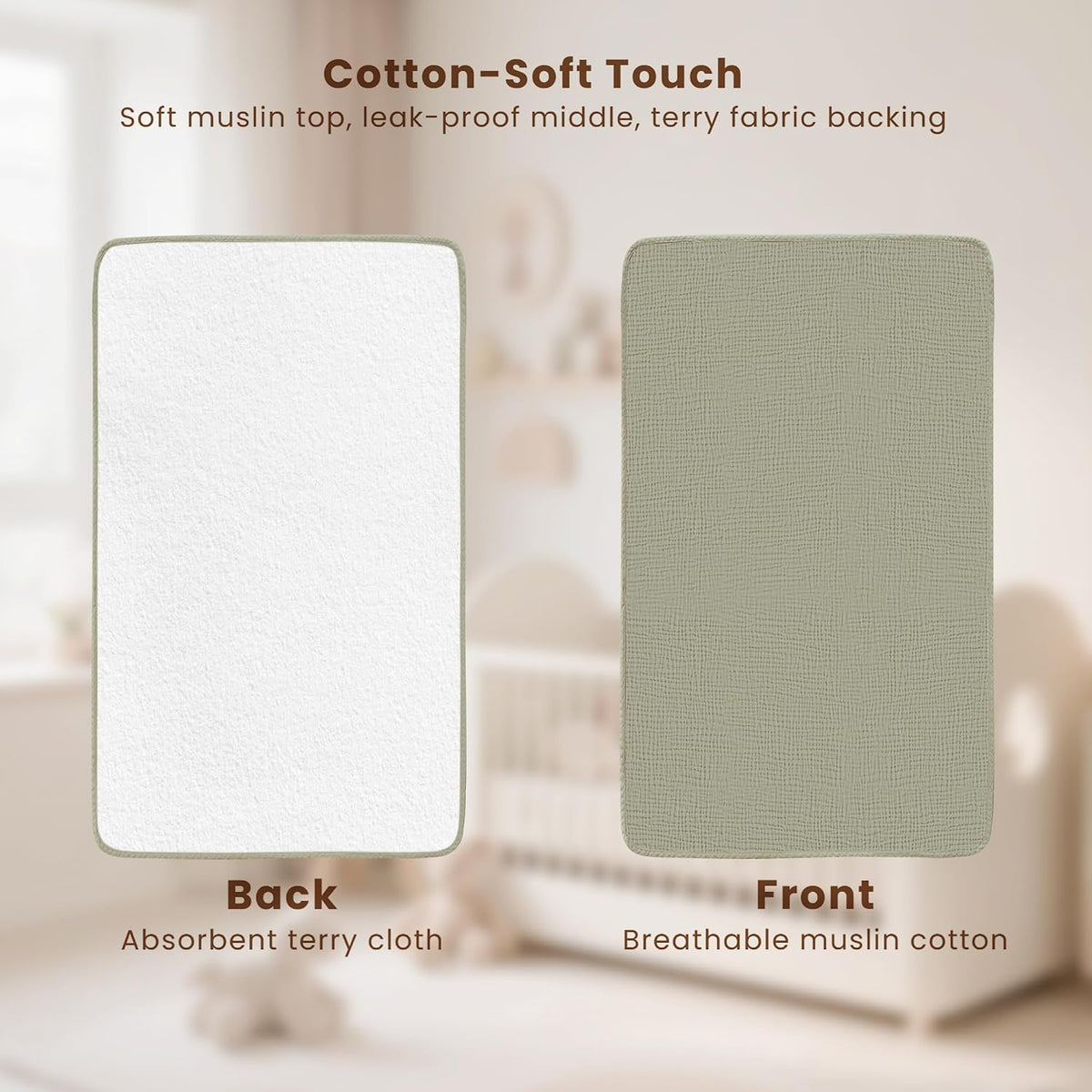 2 Pack Waterproof Muslin Portable Changing Pad, Diaper Changing Mat