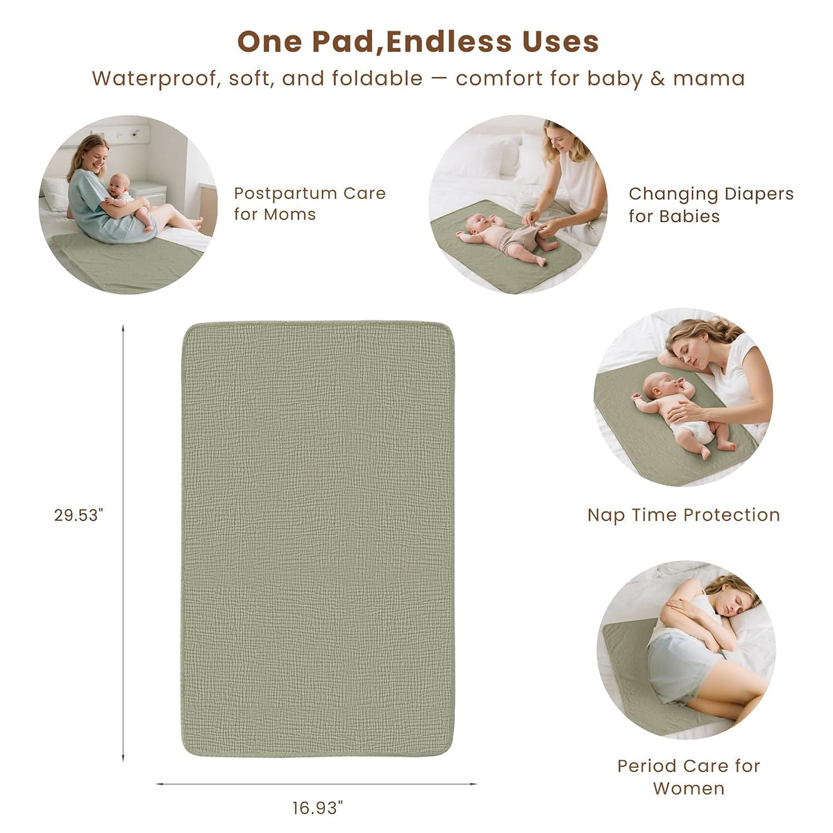2 Pack Waterproof Muslin Portable Changing Pad, Diaper Changing Mat