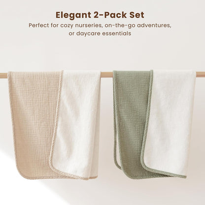 2 Pack Waterproof Muslin Portable Changing Pad, Diaper Changing Mat